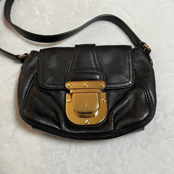 Michael Kors Charlton Leather Crossbody Handbag Gold Buckle Adjustable Strap - Picture 3 of 7